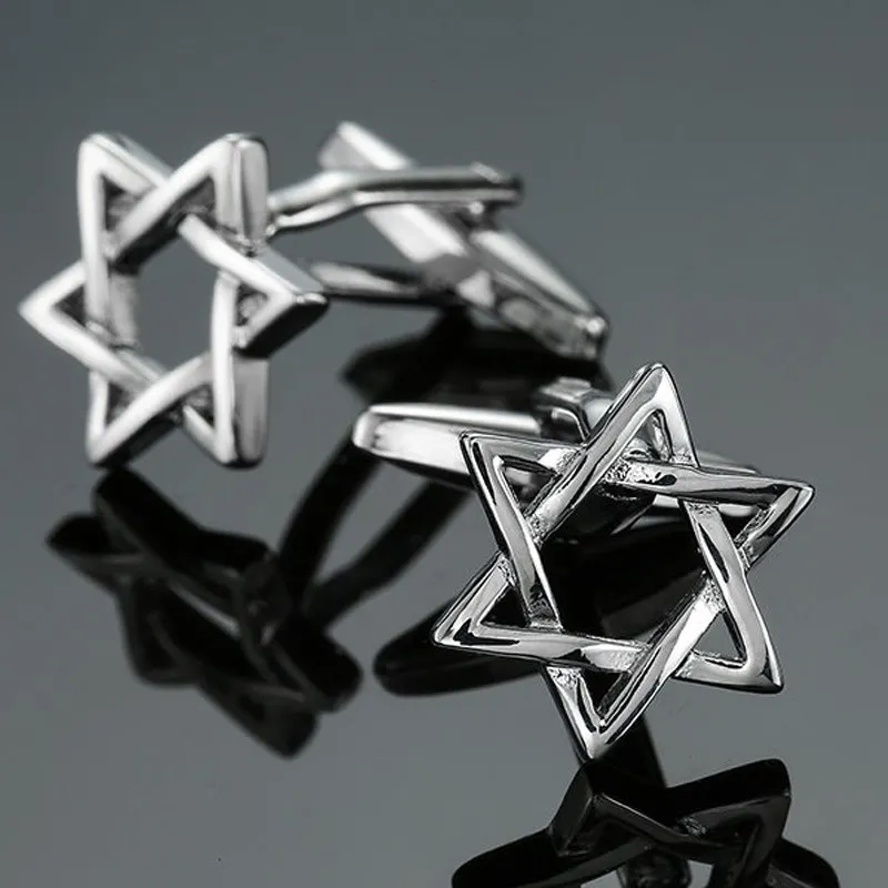 

High quality five pointed star Cufflinks New Fashion Jewelry Silver Cufflinks men's wedding shirt clothing badge pin gift