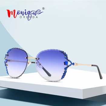 

2020 New Fashion Cutting Lens Sunglasses Women Sqaure luxury Glasses Rimless Rhinesotne Sun Glasses Shades For Women Summer