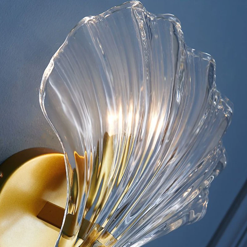 Nordic Led E14 Tv Background Wall Lamp For Aisle Corridor Bedroom Study Living Room Bedsides Shell Shape Glass Lampshade Light 5
