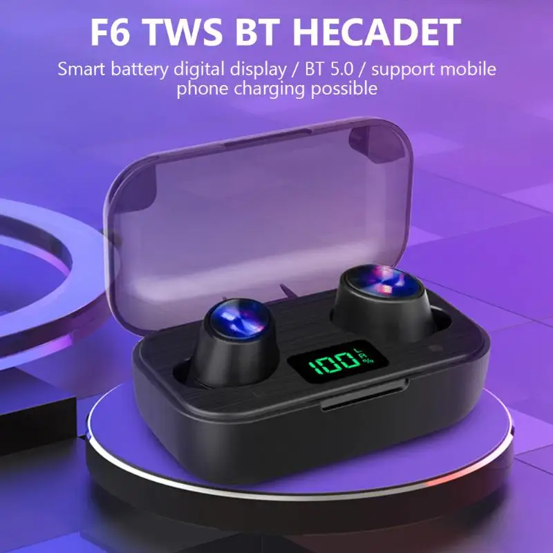 F6 Ture Wireless Bluetooth TWS Earbuds Stereo Wireless Earphone w 2000mah Charging Box Sport Mini Wireless Headset for Xiaomi
