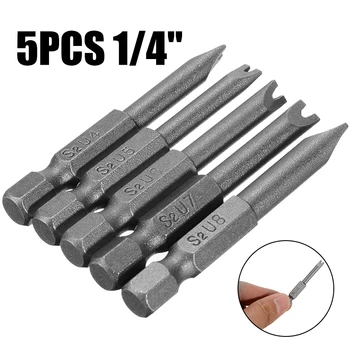 

5Pcs 50mm Anti Slip Electric Screwdriver Bits 1/4" U Shape Single Side Magnetic Hex Shank Spanner Screwdriver Bits Mayitr