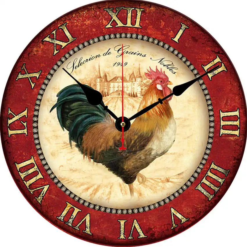 Chicken Clock O Винтажные настенные часы, кухонные часы, круглые подвесные римские цифры, настенные часы, практичное украшение для гостиной - Цвет: Chicken Clock O