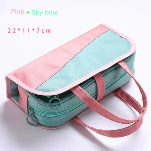 D-Pink and Sky blue Супер Большой Вместительный школьный Чехол-Карандаш для девочек, многофункциональная сумка-карандаш, водонепроницаемая, Оксфорд, съемная ручка, косметичка - Цвет: D-Pink and Sky blue
