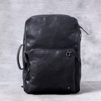 

Men Original Leather Fashion Travel University College School Bag Designer Male Black Backpack Daypack Student Laptop Bag