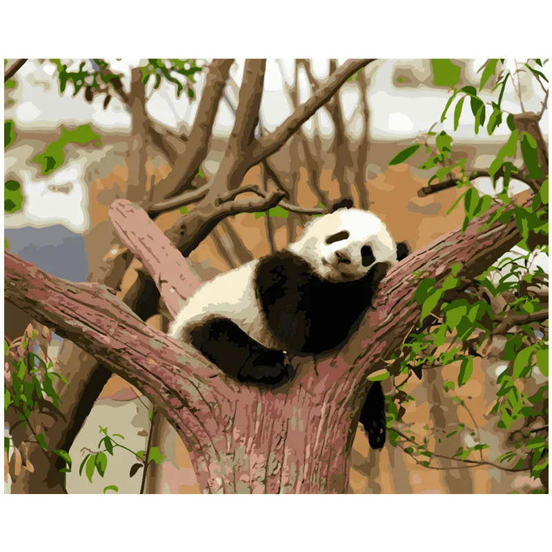 Painting By Numbers DIY Dropshipping Big size Cozy panda on the trunk Animal Acrylic House Decoration Art picture Gift | Дом и сад