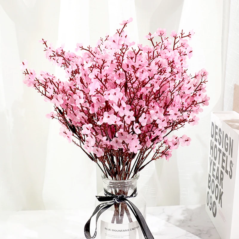 Pink Silk Artificial Flowers Plum Cherry Blossoms Bouquet DIY Wedding Home Arrangement Decor Wreath Babies Breath Fake | Дом и сад