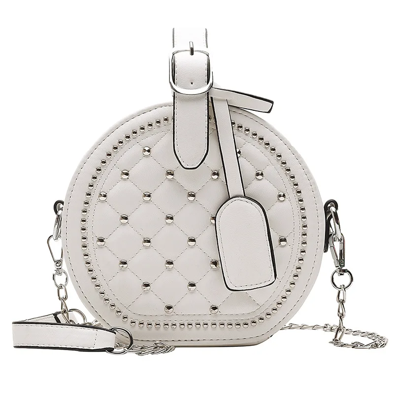 

2019 New Women's Bag Linger Rivet Small Round Moisture Hand-held Inclined Bag Hundred Laps One Shoulder Bag