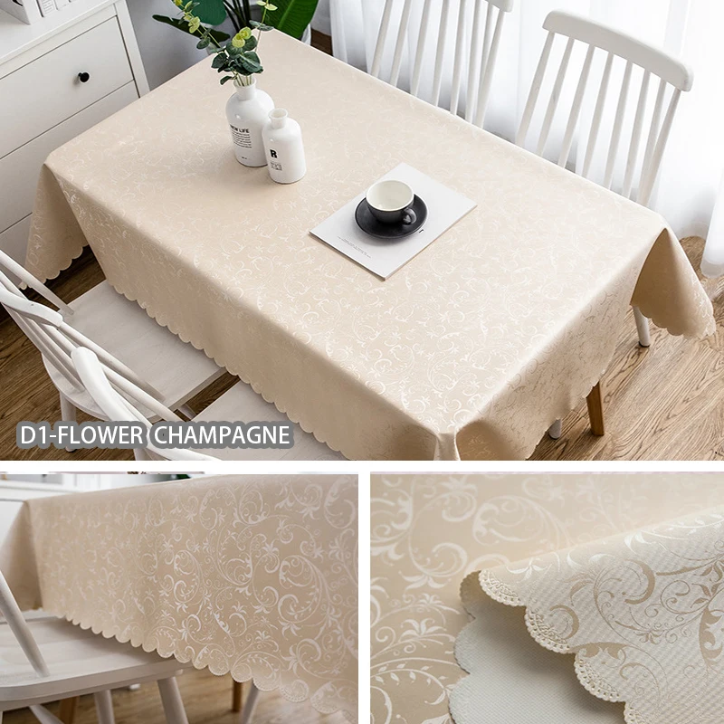 Flowers Pattern Tablecloth Waterproof Oilproof Home Decoration Rectangular Round Table Cover Beautiful Kitchen Table Cloth - Цвет: D1-Champagne