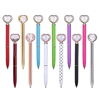 

Heart Pen Crystal Diamond Pen 12PCS Bling Bling Metal Ballpoint Pen with 12PCS Black Velvet Bags for Office Supplies Wedding Gif