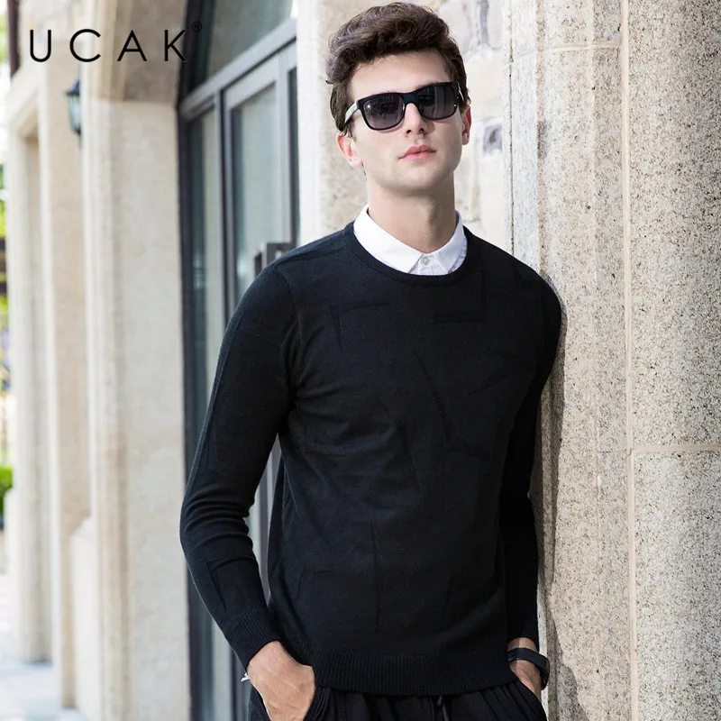 60% OFF UCAK Brand Sweater Men Casual Shirt Collar Twinset Pull Homme Knitwear Pullover Men Winter Thick Warm Cotton Jersey Hombre U1019