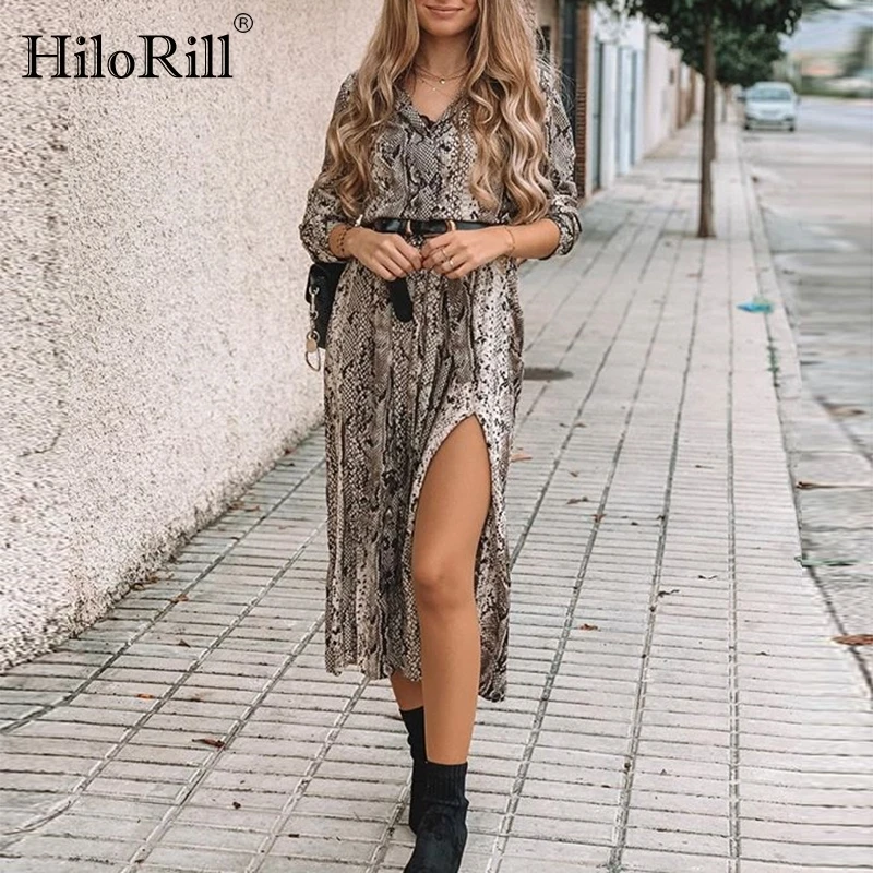 HiloRill женское платье-рубашка со змеиным принтом с галстуком-бабочкой длинным