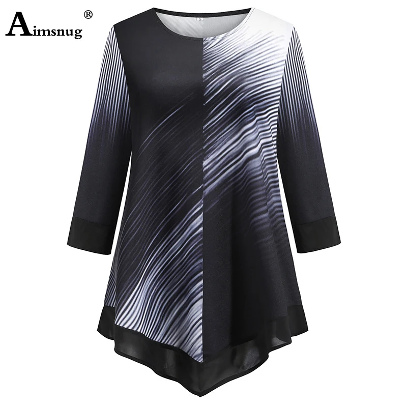 

Plus size 2xl Women New Autumn Street hipster Print Black-White Tops Splice Round Collar Female T-Shirt Loose Ladies Tee Shirt