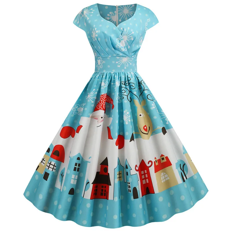 S~ 3XL женское рождественское платье праздничные вечерние платья размера плюс с коротким рукавом и v-образным вырезом Элегантное повседневное винтажное зимнее платье