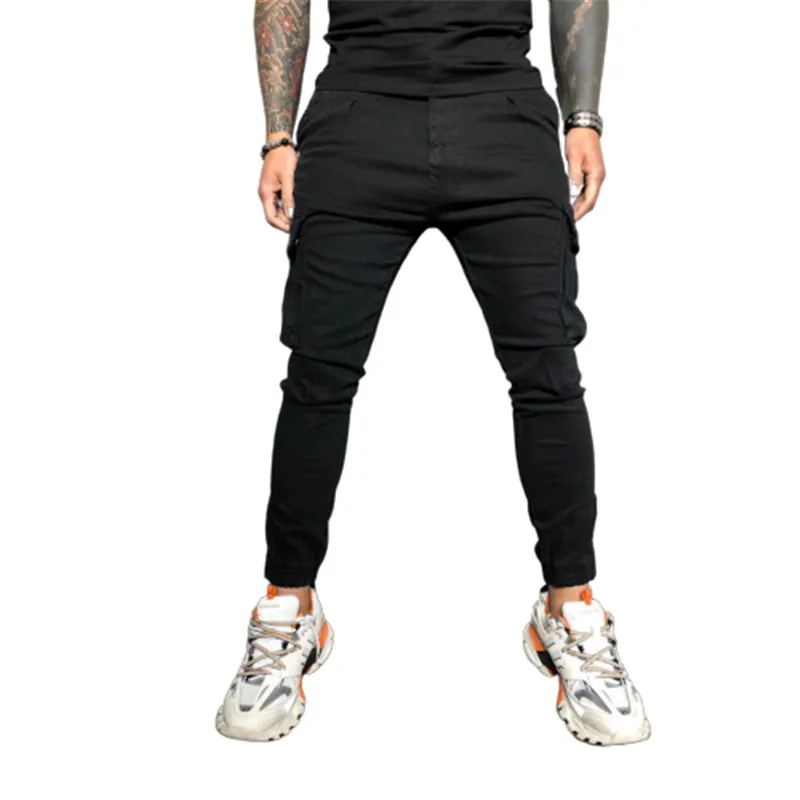 Черный Стиль сафари мужские брюки Slim Fit спортивный костюм спортивные Джоггеры мужские длинные брюки с карманами модные обтягивающие однотонные шорты - Цвет: Черный