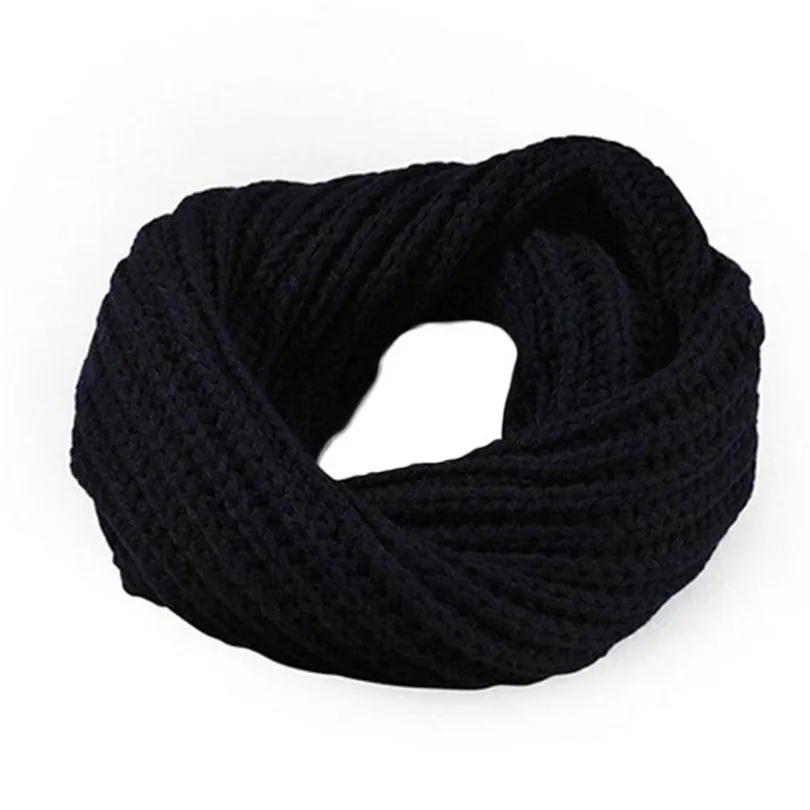 Зимний трикотажный шарф женский мужской вязаный длинный снуд женские трубчатые шарфы шаль палантин шейный шарф круглый шерстяной воротник sjaal A40 - Color: Black