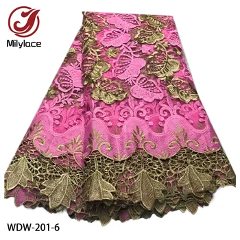 

Milylace pink Nigerian lace fabric 5 yards mixed-color embroidery tulle lace fabric with shiny stones for wedding party WDW-201