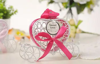 

100pcs/lot New Wedding supplies hollow wire heart-shaped pumpkin car candy box wedding carriage white iron candy box SN2005