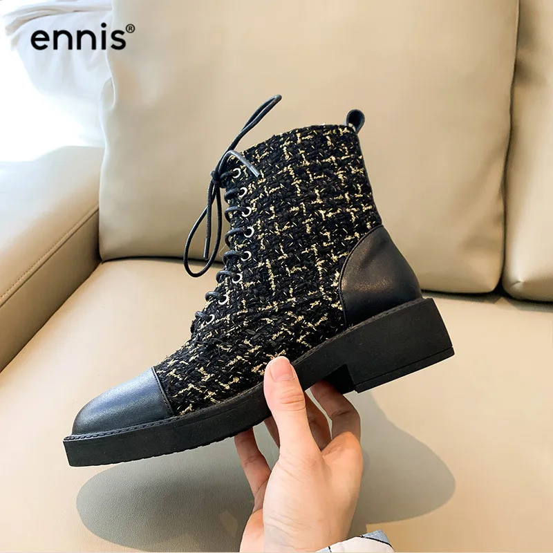 ENNIS/Модные Ботинки martin; женские ботильоны из натуральной кожи; черные ботинки на шнуровке; обувь на молнии с круглым носком; сезон осень-зима; Новинка; A9353