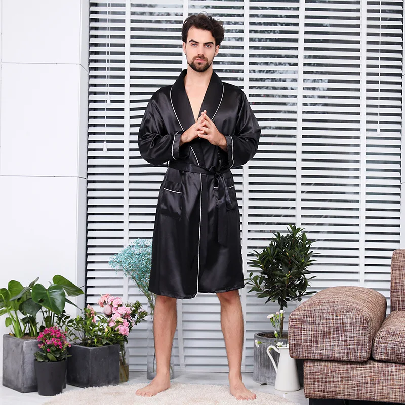 Luxury Designer Men's Silk Kimono Robe Plus 5XL Long Sleeve Sleepwear Bathrobe Oversized Satin Nightgown Summer Home Clothing red and black pajama pants