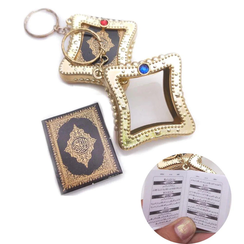 

fashion Muslim Keychain Resin Islamic Mini Ark Quran Book Real Paper Can Read Pendant Key Ring Key Chain Religious Jewelry