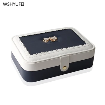 

Light luxury metal bow leather jewelry box ring display protection portable jewelry storage box necklace bracelet Christmas gift