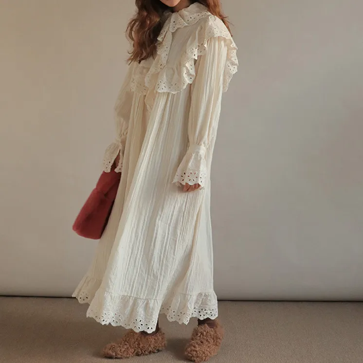 Женское осенне-зимнее длинное платье размера плюс Sukienki с длинным рукавом и оборками, свободное Элегантное повседневное винтажное платье