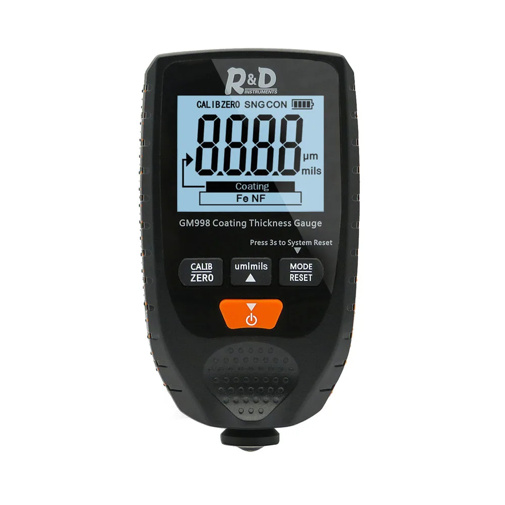 R&D GM998 Backlight Film Thickness gauge Car Paint Tester Coating Thickness Gauge with English&Russia Manual Fe&NF paint tester - Color: Black