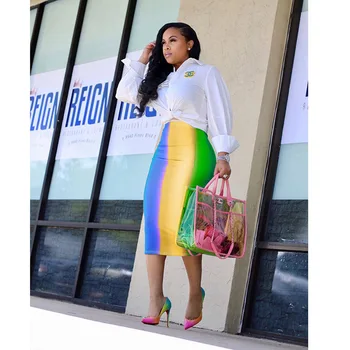 

Fashion Hit Color Rainbow Print Women Skirt Pencil Bodycon Female Skirt Bottom High Waist Summer Lady Skirts Bottoms