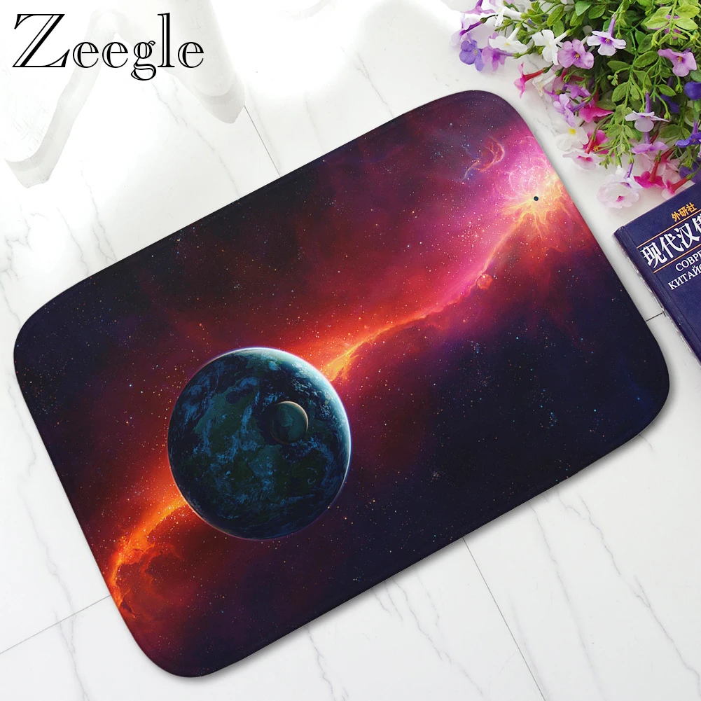 Zeegle Cosmic Printed Welcome Mats for Front Door Non-slip Outdoor Front Doormats Flannel Hallway Carpet Foot Rug