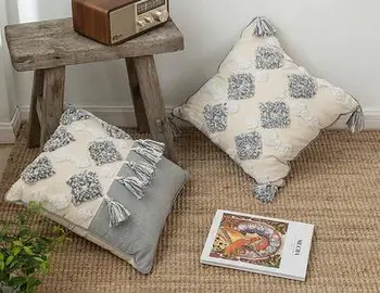 

Handmade cotton tufted pillowcase Indian style sofa cushion cover bedside pillowcase