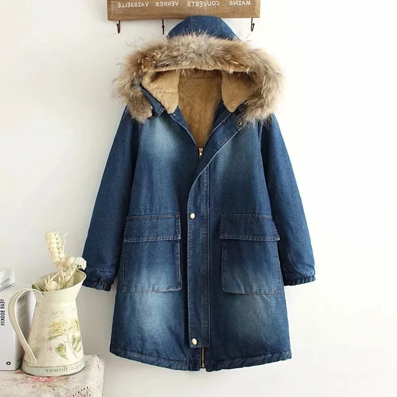 

AliExpress 2019 Winter New Style College Style Loose Thick Berber Fleece Fox Fur Collar Mid-length Cattle