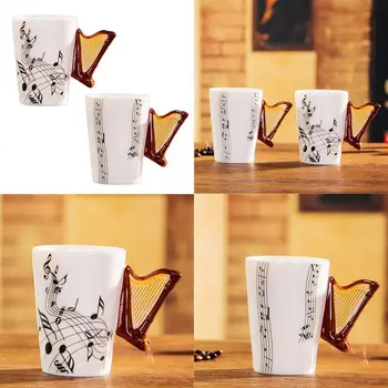 

Creative novelty harp handle ceramic cup free spectrum coffee milk tea cup personality mug unique musical instrument gift cup