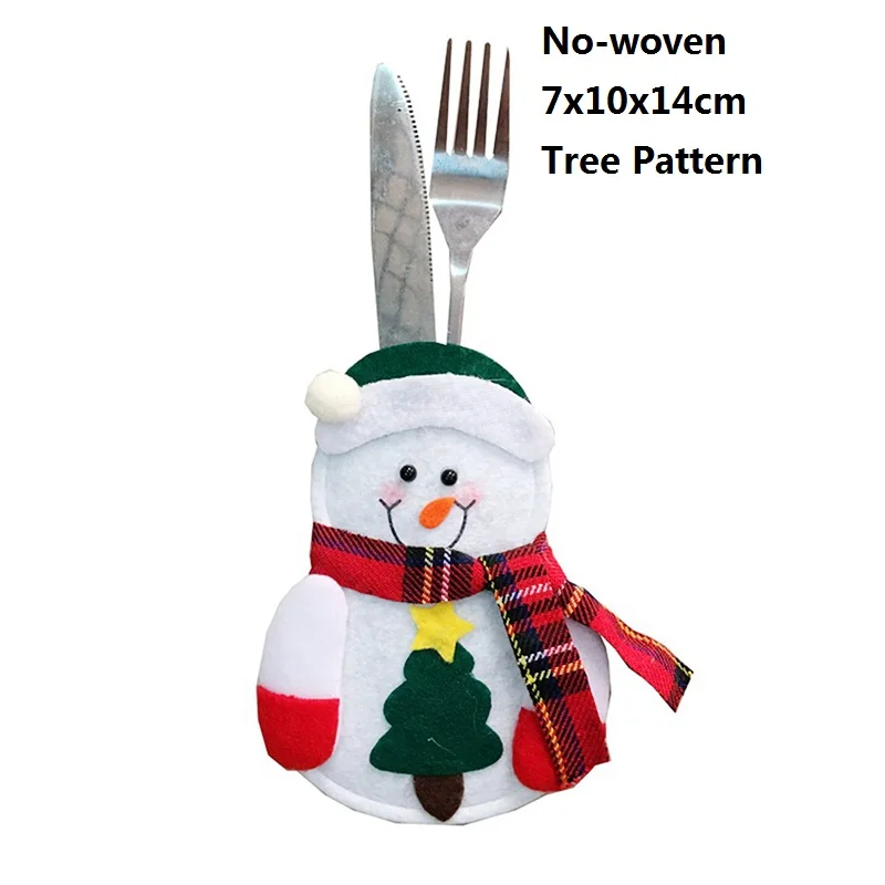 Christmas White Bow Linen Lace Tableware Silverwaser Holder Knife Fork Cover Xmas Ornament Dinner Table Decoration 1/2/4/6/10PCs - Цвет: D1