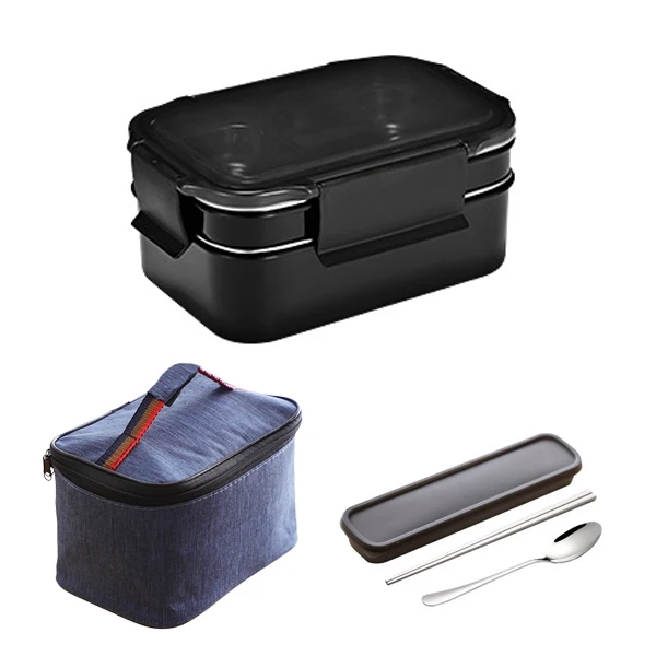 TUUTH Lunch Box Stainless Steel Double Layer Food Container BPA Free Portable for Kids Picnic School Bento Box - Цвет: Black Set