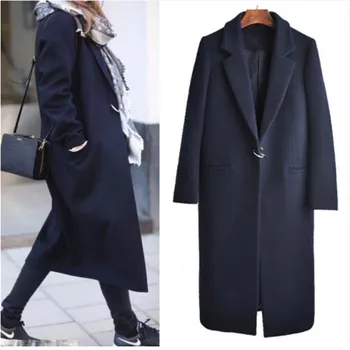 

2018 New Autumn Winter Woolen Coat Women Long Woolen Coat Female Navy Winter Coats Long Outerwear for Women M/L/XL/XXL WJ57