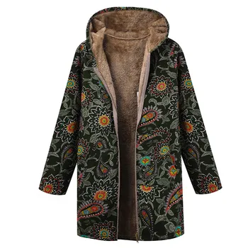 

Vintage Fur Warm Women Jacket Zipper Ethnic Print Women Hoodies Fleece Long Sleeve Jackets Coats manteau femme Plus Size S-5XL