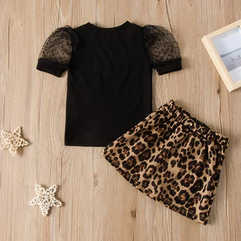 

Girls Sets 2-6Y Summer Fashion Toddler Kid Clothes Lace Sleeve T Shirts Tops+Leopard Print Skirts 2pcs Children Clothes