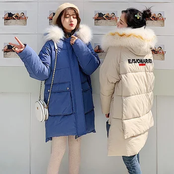 

Winter women jackets coat 2019 New thick warm loose style jackets big fur collar hooded sintepon coats female plus size M-3XL