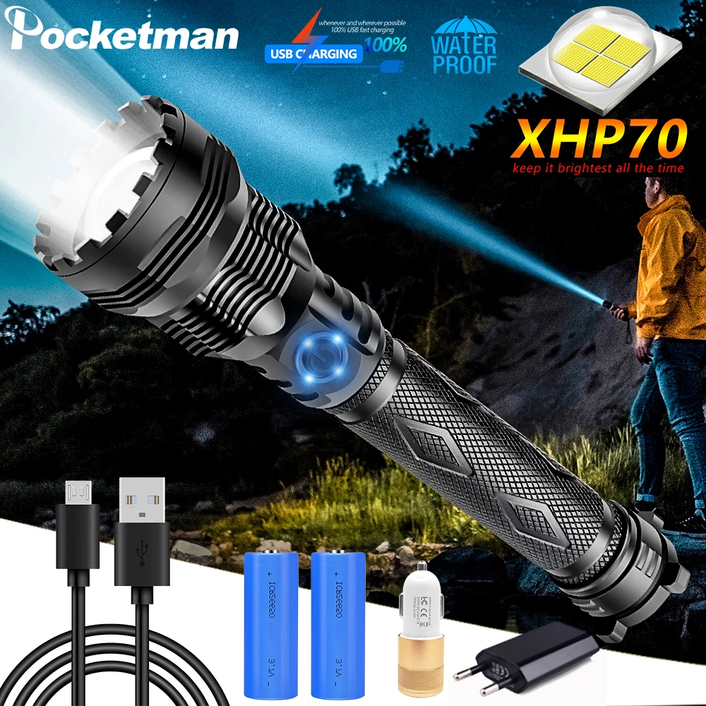 Супермощный светодиодный фонарик XHP70 USB XHP50 тактический фонарь с фокусировкой