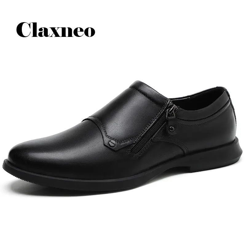 Man Oxfords Genuine Leather Dress Shoes Male Formal Footwear Zipper Spring Autumn Men's Loafers Design Brand | Обувь