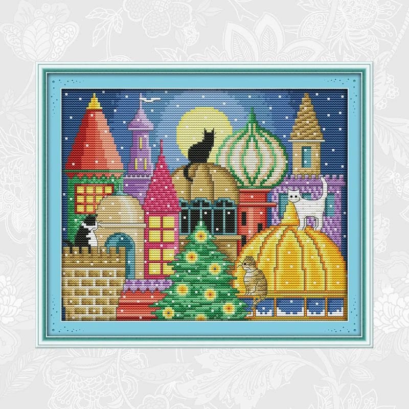 Комплекты для вышивки крестом Joy Sunday The cat city Aida 14CT 11CT напечатанные на холсте