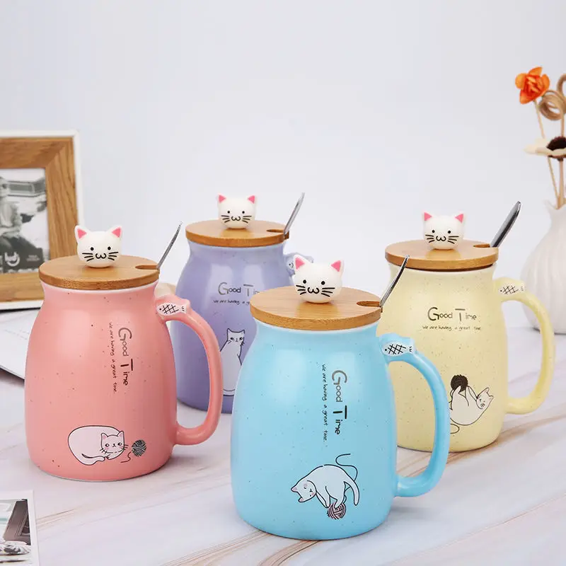 Марка чашка женская кошка керамическая чашка с крышкой Ложка пара чашек домашняя кофейная чашка для молока кофейные кружки кофейная кружка для путешествий