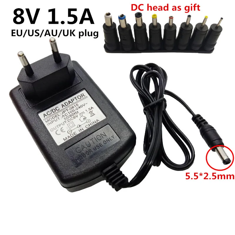 Универсальный ЕС Великобритания США AU plug 8 в 1.5A AC/DC адаптер питания 8 вольт 1500mA конвертер переключения DC5.5 мм dc4.0 мм DC3.5mm