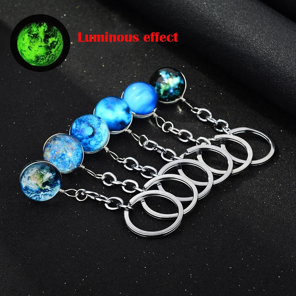 

SONGDA Unique Luminous Galaxy Planet Keychain Glass Crystal Balls Glowing Earth Moon High Quality Key Chain Gifts for Women Men