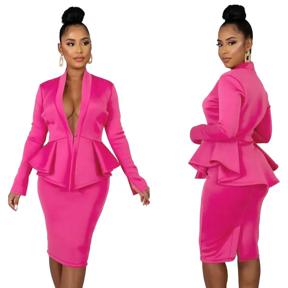 Комплект из двух предметов, Женская юбка, новинка, длинный рукав, оборки, рубашка, топ и юбка-футляр, длина до колен, элегантная одежда для офисных леди