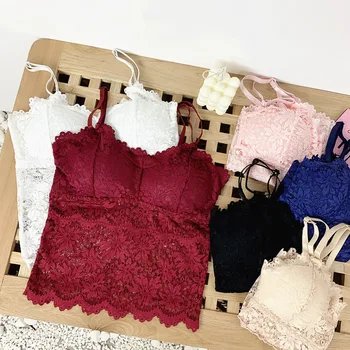 

Sexy Lace The Back Strap Inside Small Vest Women Take The Wardrobe Malfunction Render With Padding Jacket Hot Style Leaves