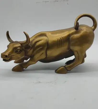 

Chinese Royal Palace Auspicious Brass Copper Bull Cattle Ox Cow Statue Sculpture