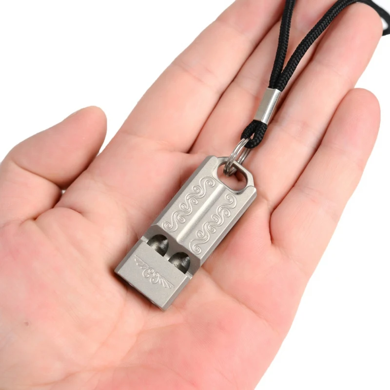 

Outdoor Camping Double Tube Whistle Titanium Alloy Whistle Pendant Camping Emergency Survival Whistle With Lanyard New