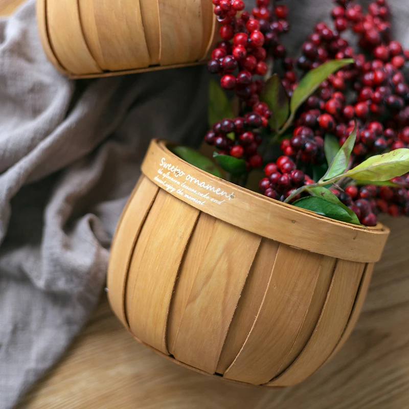 Storage basket wooden hanging storage bag small things coffee storage bag home coffee shop decoration accessories WF1122339