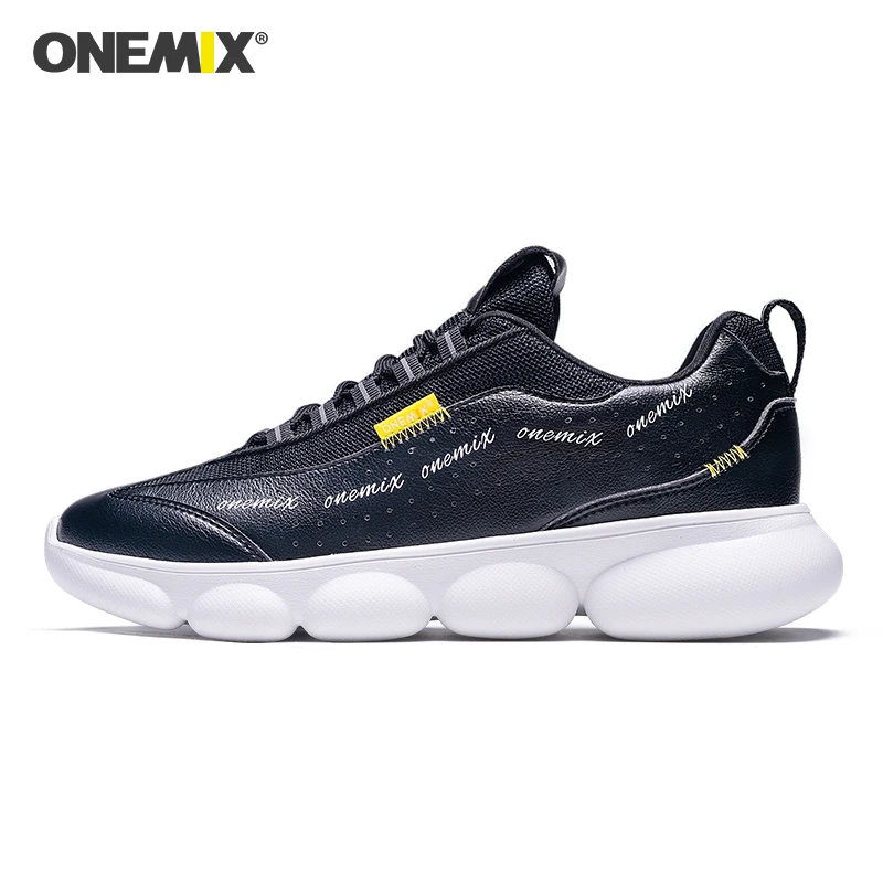ONEMIX/прогулочная обувь для мужчин; Легкие кроссовки для отдыха; модная повседневная уличная спортивная обувь на шнуровке; мягкая Уличная обувь для бега - Цвет: black yellow